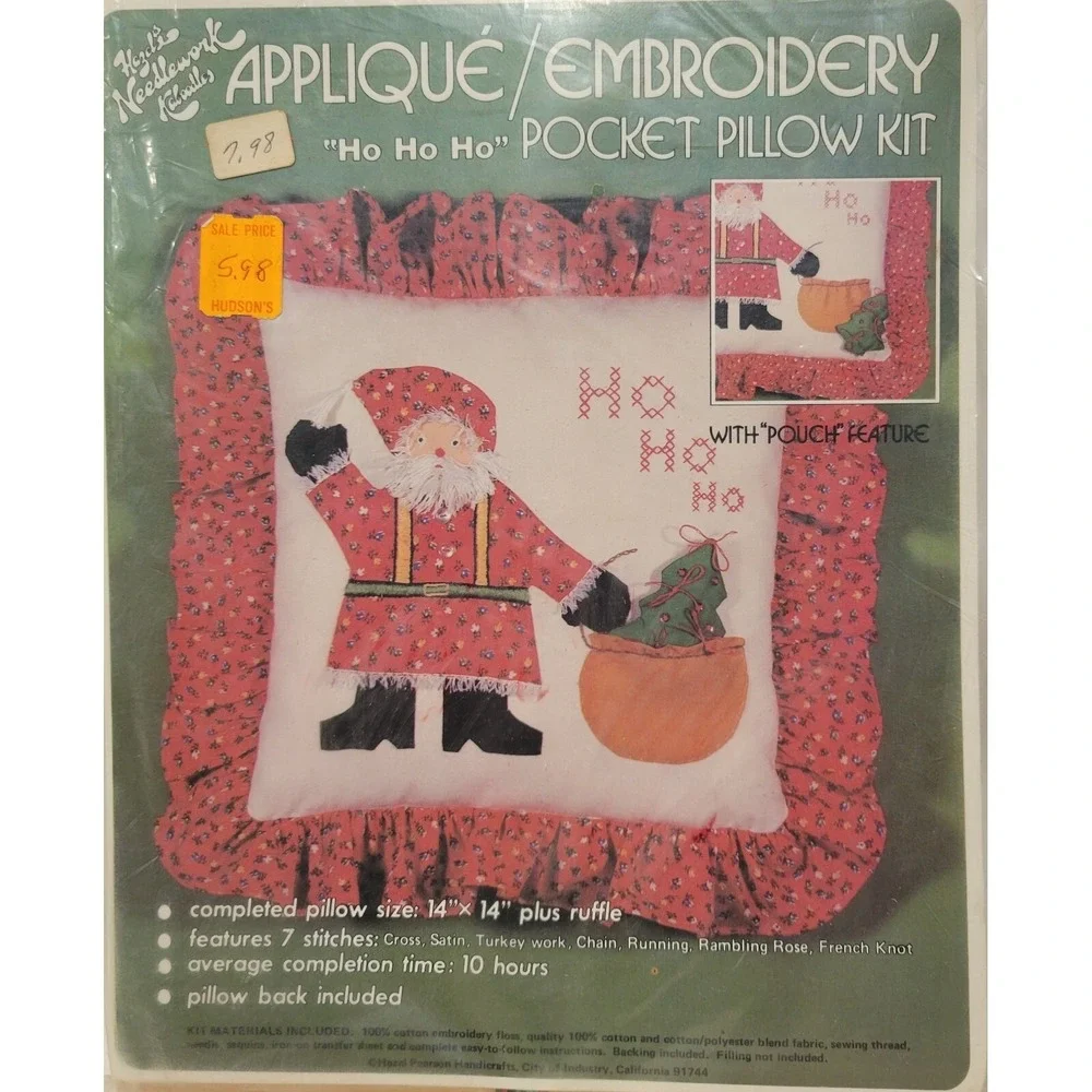 Hazel Needlework Doodles Christmas Santa Pillow Kit Applique Embroidery SEALED